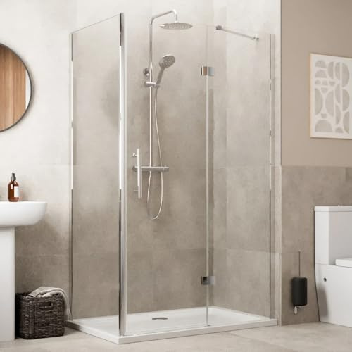 Baystone® 1000 x 700mm Frameless Hinged Shower Door Enclosure 8mm Toughened Safefty Glass Reversible Cubicle Doors for Showers & Side Panel, Chrome
