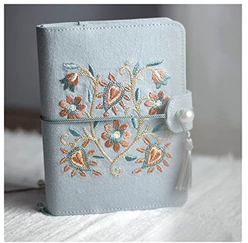 GOOPEEG Notizbuch Nachfüllbar Tagebuch Cotton Blue Stickerei Cover Loose Leaf A5 / A6 Binder Notizblock Persönliches Briefpapier Reisetagebuch Universitäts Notizen(Line,Loose Leaf A6)