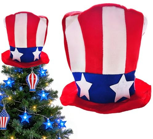 Red White Blue Hat Tree Christmas Tree Decoration, 4th of July Holiday Decor Independence Day Memorial Day Party Supplies (Red)