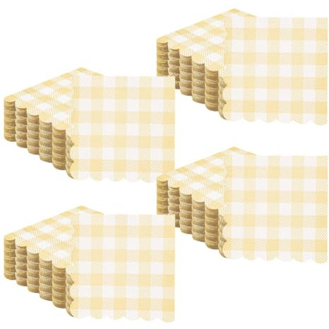 Cocktail-Servietten, Büffelkariert, Brautparty, kariert, Abendessen, Hochzeit, Party, Getränkeserviette, Gästehandtücher, dekorative quadratische Papierservietten, Gelb, Weiß, 33 x 33 cm, 100 Stück