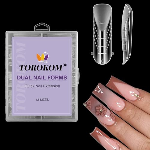 TOROKOM Dubbla nagelformar för poly-förlängningsgel, 120 stycken naglar dubbla former builder gelnagelformar för solid lim manikyr design salong och gör-det-själv