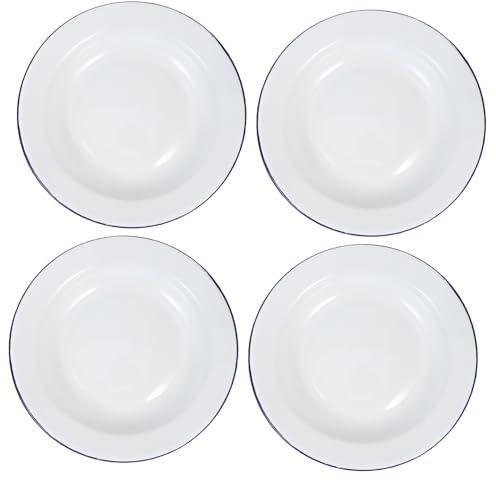 Alipis Lot De 4 Assiettes Plates En Émail Pour Pizza, Salade Et Apéritifs, Assiettes Rondes En Émail Avec Rebord, Bol Peu Profond Pour Le Service Des Aliments Ménagers