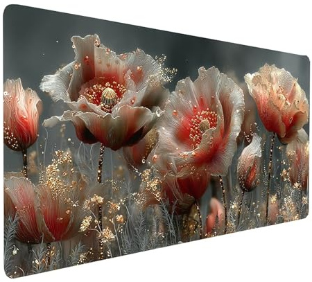 Tapis de Souris XXL 1600x800x3 mm Imperméable Fleur Tapis de Bureau Gaming pour Clavier Souris sans Fil Ordinateur Portable, Mouse Pad Planter Bords Surpiqués Base Antidérapante, Cadeau model-5150