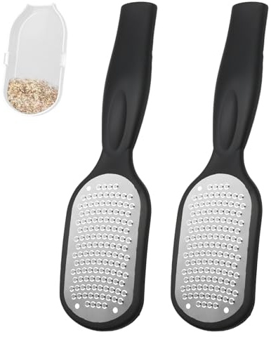 VEGCOO 2 lime per piedi per rimuovere calli e pelle dura, con cattura pelle morta, raschietto per talloni per pelle dura, strumento per scrub piedi bagnati e asciutti (nero)