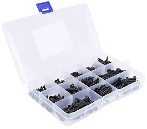 Flat Head Screws, Cabinet Screws Flat Countersunk Hex Socket Wallboard 330Pcs Self Tapping Self Tapping Wood Nail Assortment Kit Black