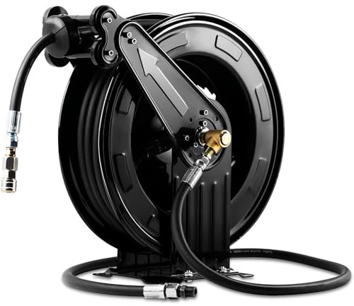 VitalisWorks Pressure Washer Reel, Heavy Duty Steel Pressure Washer Hose Reel, Automatic Retractable Pressure Washer Hose Reel, for Water/Air/Oil (15m)