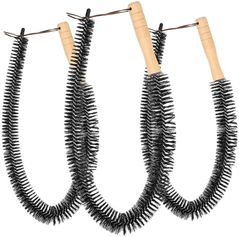 BELLIFFY 3 Stück Flexible Heizkörperbürste mit Langem Holzgriff für Reinigung von Heizkörper und Trockner Schwarz zum Aufhängen und Vielseitig Einsetzbar