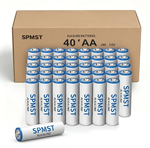 SPMST AA alkaline battery 1.5V - Double A alkaline battery is durable and suitable for daily household electronic products (40 packs)