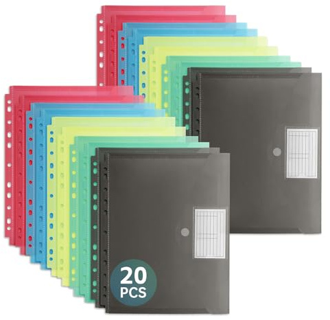 FRETONBA 20 Pièces Pochettes Plastiques Perforées A4, 5 Couleurs