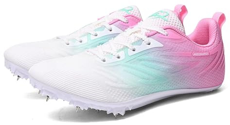Zapatillas de Atletismo Mujer con 7 Clavos, Zapatos Correr Ligero Resistente ara Running Sprint Salto Largo,Training al Aire Libre,Rosado,42 EU
