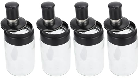 HOMSFOU Frascos para Condimentos 4 Piezas con Cuchara y Tapa Integrada, Recipientes de Vidrio para Especias y Aceite, con Cepillo Incluido, Sellado Hermético para Cocina, Restaurante