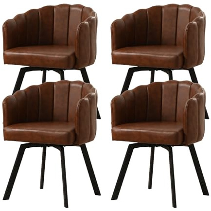 SUPPNEED Esszimmerstühle 4er Set Drehbar, Drehstühle Esszimmer mit Armlehnen, Sessel Wohnzimmer, Bequeme Polsterstühle aus Kunstleder, Drehsessel mit Metallbeinen, Küchenstühle (4, Braun)