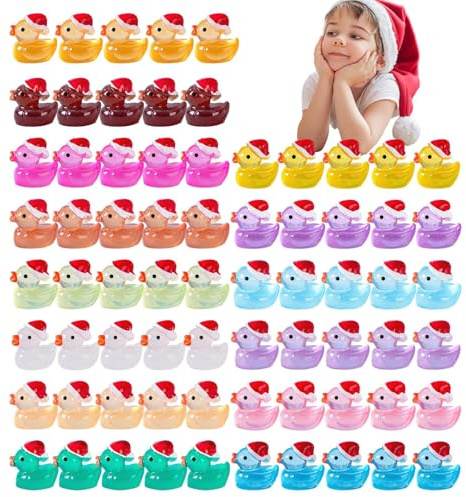 Mini ciondolo a forma di in resina - 70 ornamenti luminosi fai da te mini anatre in resina | Ornamenti luminosi fai da te sufficienti per decorazioni natalizie fai da te