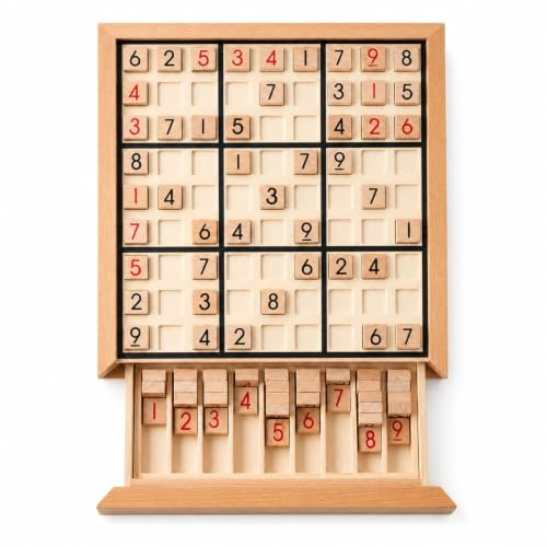 Holz Sudoku Brettspiel Für Erwachsene, 9x9 Logik Denkspiel, Tragbares Strategiespiel Zur Gehirnförderung Und Entspannung (Holz, Natur)