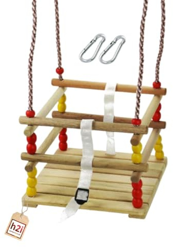 h2i Gitterschaukel Holz – robuster Schaukelsitz mit Haltegurt & Sicherheitsverschluss – stabil, langlebig für Indoor & Outdoor