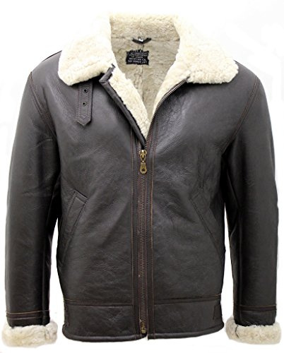 Herren creme B3 Shearling Schaffell-Weltkrieg-2 Bomber Lederfliegerjacke