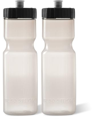 50 Strong Sports Squeeze Water Bottle 2 Pack 22 oz. BPA Free Easy Open Push/Pull Cap USA Made (Clear/Black)