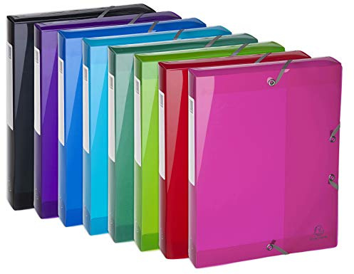 Exacompta 59770E 8er Pack Sammelbox Iderama mit Gummizug 40 mm breit halb-transluzentem Kunststoff mit Rückenschild für DIN A4 Archivbox Heftbox Dokumentenbox Zeichenbox farbig sortiert