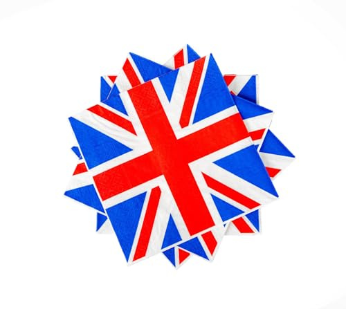 25 st Union Jack festservetter servetter – VE Day 80-årsjubileum dekorationer – Storbritanniens flagga engångsartiklar – porslin festtillbehör – Storbritannien gatuevenemang