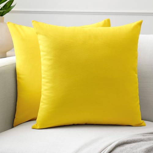 Encasa XO Kissenbezug Baumwolle, ohne Füllung 40x40 cm | Sonnenstrahlgelb, Canvas Gewebe | Verdeckter Reißverschluss | Maschinenwaschbar | Sofakissen, Couch & Bett | 2er-Set