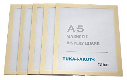 TUKA-i-AKUT 5st. A5 Info-Rahmen Selbstklebend mit Magnetverschluss, Einstecktasche Infotasche Blatthalter, Schnelles Wechseln von Aushängen, Aufklappbarer Magnetrahmen Farbe Gold, TKD8400-A5-5x