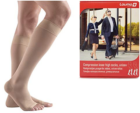 Lauma Medical Kompressionskniestrümpfe Klasse II Offene Spitze | 23–32 mmHg, Silikon-Haftstreifen, Offene Spitze, Für Reisen & Alltag, Graduierte Kompression