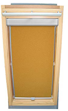 Rollo für VELUX Dachfenster Abdunkelungsrollo Komfort Premium für TYP GGL/GPL - 408 oder P08 - Farbe ocker - mit BLENDE und Haltekrallen - KLICK Montage