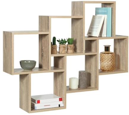 IDMarket - Etagère Murale Double Position Lucas Bois façon hêtre