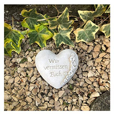 Radami Grabherz Gedenkstein - Wir vermissen Euch - Grabschmuck Grabdeko Trauerherz 10cm, Handarbeit - Handbemalt