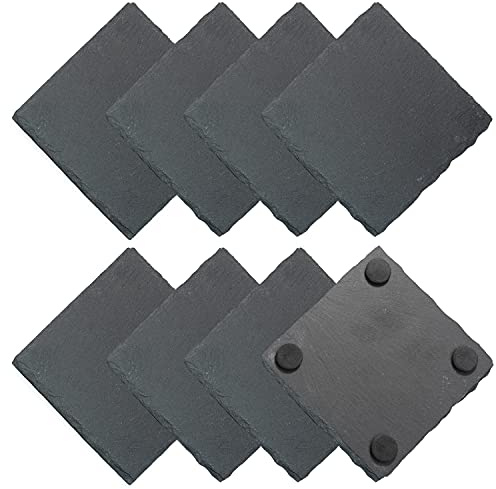 aleawol 8 posavasos de pizarra natural de 4 pulgadas para beber, posavasos de taza de posavasos cuadrados negros hechos a mano para taza de bebida, cerveza, copa de vino