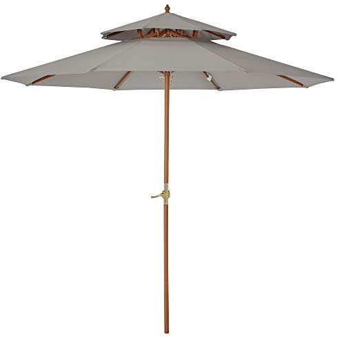 Outsunny 2.7 m Garden Parasol Umbrella, Double Tier Garden Umbrellas Outdoor Sun Umbrella Sunshade Bamboo Ribs, Grey