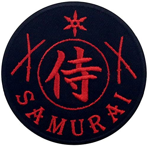 Samurai Bestickter Aufnäher zum Aufbügeln/Annähen, Rot schwarz