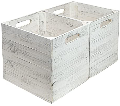Kistenkolli Altes Land Holzkiste 2er Set für Kallax & Expedit – Aufbewahrungskiste aus Holz Shabby Weiss | Regalkiste Vintage | 33 x 37,5 x 32,5 cm