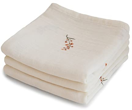 mushie Muslin Baby Cloths | 100% Organic Cotton | 23.5 x 23.5 (Flowers) 3-Pack