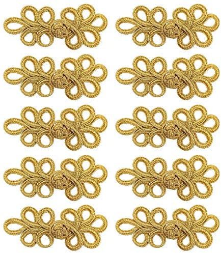 Chinesische Frosch-Knöpfe, chinesische Knoten, Knöpfe, Verschlussknoten, Nähknöpfe, Verschluss für DIY, Nähen, Mäntel, Cheongsam, Umhang, Pullover, Gold, 10 Stück