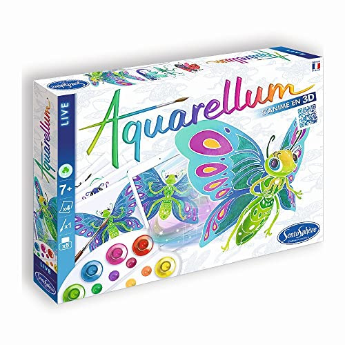 Sentosphère 3906703 Aquarellum Live 3D, Malset für Kinder, Motiv Insekten, große Malvorlagen, Bastelset, Kreativ-Set