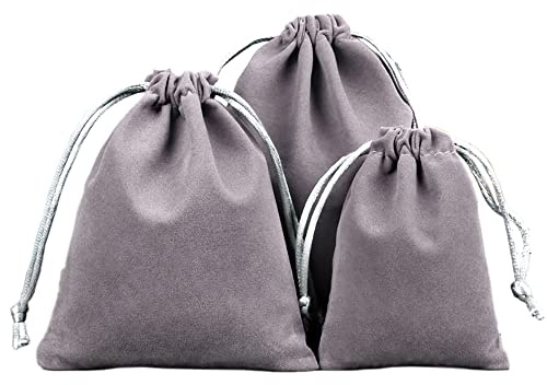 12 Stück Samtbeutel Schmuckbeutel, Kleine Stoff Beutel mit Kordelzug, Samt Säckchen Geschenkbeutel Stoffsäckchen zum Befüllen für Schmuck Hochzeit Weihnachten Geburtstag Party Geschenk,13x18cm Grau