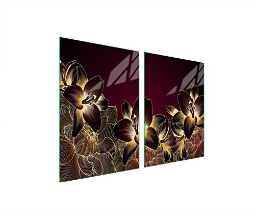 DarHaus Herdabdeckplatten 45x52 cm 2-teilig Ceranfeldabdeckung Induktion Herdschutz Spritzschutz Glasplatte Deko Schneidebrett, Orchidee Brau