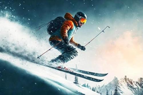 adrium Poster-Bild 110 x 70 cm: Skifahrer auf abschüssiger Skipiste bergab auf schneebedeckter Strecke, generativer ai (195347022)