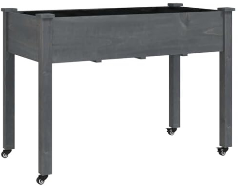 vidaXL Jardinera con Ruedas y Forro Madera de Abeto Gris 118x59x80 cm