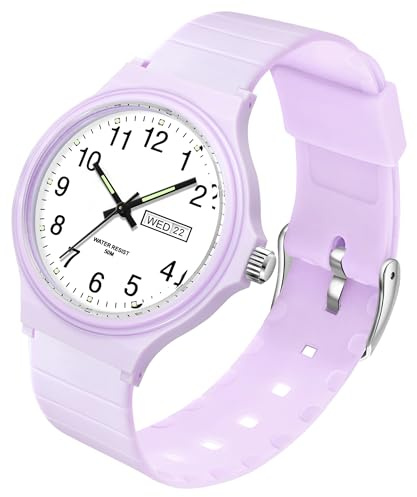 Orologio da polso da donna, impermeabile, analogico, sportivo, semplice, minimalista, casual, luminoso, calendario, lancetta dei secondi, per donne e ragazze, Viola_6060