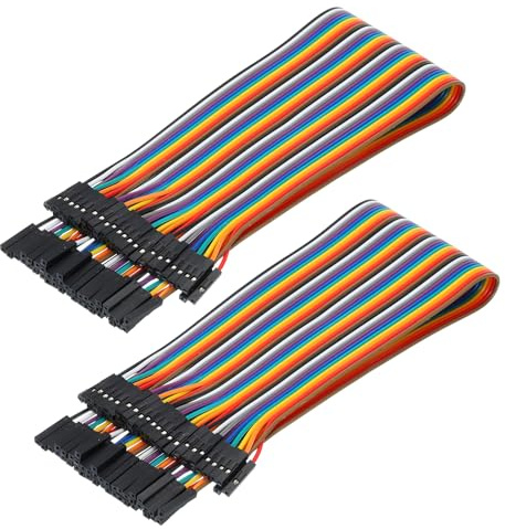 sourcing map Female to Female 40Pin Breadboard Jumper Wire 2.54mm Pitch Ribbon Cable 30cm Long Electronics Breadboard Ribbon Cables for Breadboard Electronic Projects Pack of 2