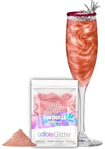 Twinkle my Drink® Glitter commestibili per bevande in oro rosa - Decorazione per feste, rivelazione di genere, ragazze - Glitter commestibili per spumanti e liquori - 12 g per più di 60 bevande