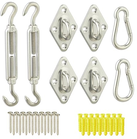 Relaxdays Sonnensegel Befestigung Set, 40-teilig, Edelstahl, Montageset mit Spannschrauben, Karabinern, Wandösen, Silber
