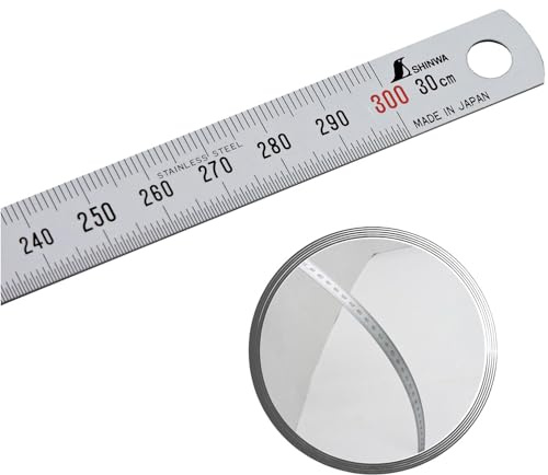 Shinwa 29017 Lineal aus Edelstahl 30 cm flexibel, biegsam - Stahllineal Metalllineal Schreinerlineal - 12545