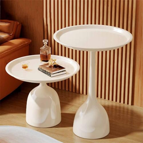 ZYBOWAYL Nordisch Kaffeetisch Modern Klein Beistelltisch 2er Set Couchtisch Rund Nachttisch Schmiedeeisen Blumentisch Balkontisch für Kaffee Blumen (Color : Cream)