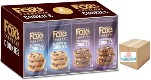 Fox's Fabulous cookies Assortment Bundle, 8 x 180g, 4 Triple Chocolate Cookies & 4 Milk Chocolate