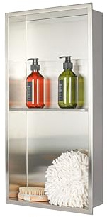 IKITRAEE 24 x 12 in Recessed Shower Niche with Double Shelves, Brushed Stainless Steel Wall Insert, No Tile Needed, Leakproof Built-in Storage for Bathroom, Kitchen, Bedroom