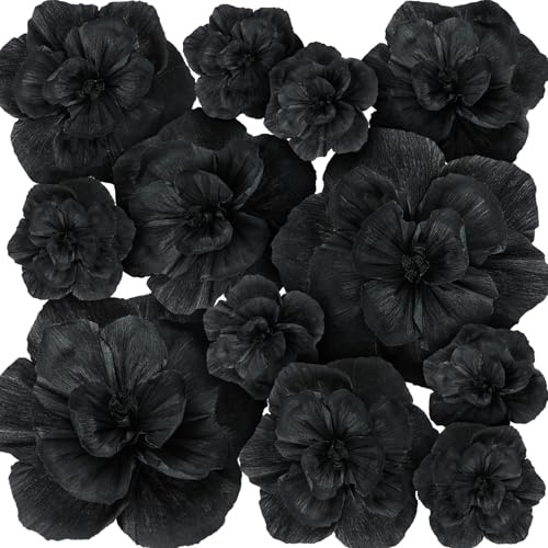 Humyoun Giant Paper Flowers Artificial Large Paper Flower Decoration for Handcrafted Wall Backdrop Christmas Mexican Wedding Graduation Bridal Shower Birth Party Supplies(Black,12 Pcs)
