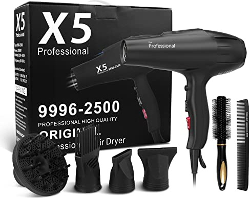 ZFAUOL Sèche-cheveux, sèche-cheveux 2500 W, sèche-cheveux ionique avec diffuseur, moteur AC, sèche-cheveux avec bouton chaud/froid, 2 vitesses et 3 niveaux de chaleur, 3 concentrateurs de